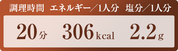 調理時間：20分　エネルギー／1人分：306kcal　塩分／1人分：2.2g