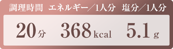 調理時間：20分　エネルギー／1人分：368kcal　塩分／1人分：5.1g