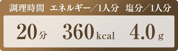 調理時間：20分　エネルギー／1人分：360kcal　塩分／1人分：4.0g