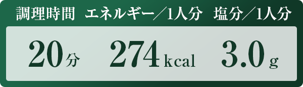 調理時間：20分　エネルギー／1人分：274kcal　塩分／1人分：3.0g