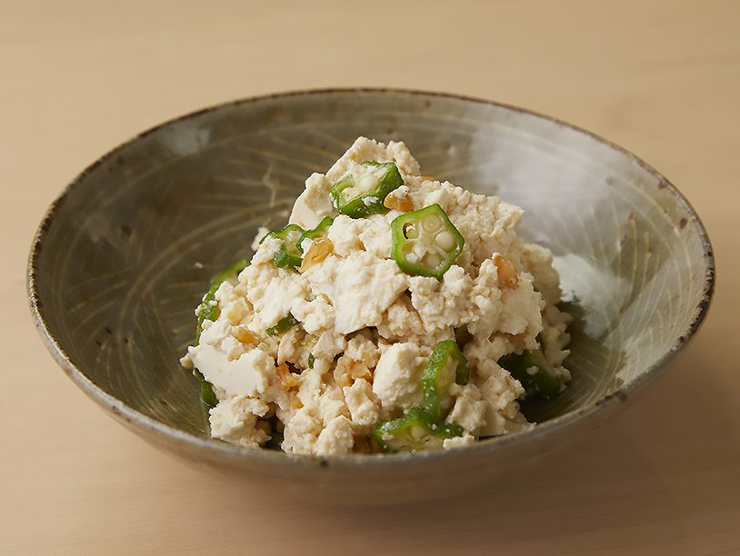 崩し豆腐とオクラの中華和え物